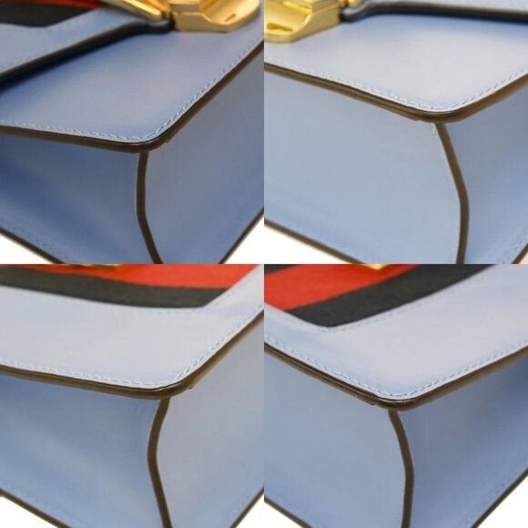 GUCCI Logo Sylvie Chain Mini Shoulder Bag Leather Blue GHW Italy 93RF525 - Picture 11 of 16